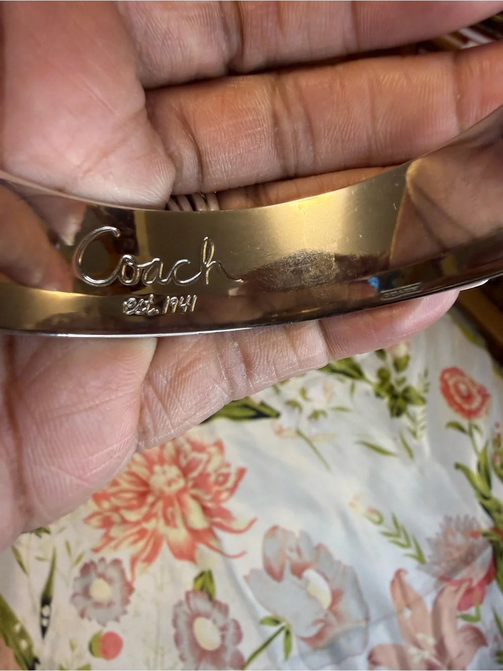 Coach | Jewelry | Coach White Enamel Bangle With Pink Floral Accents ...
